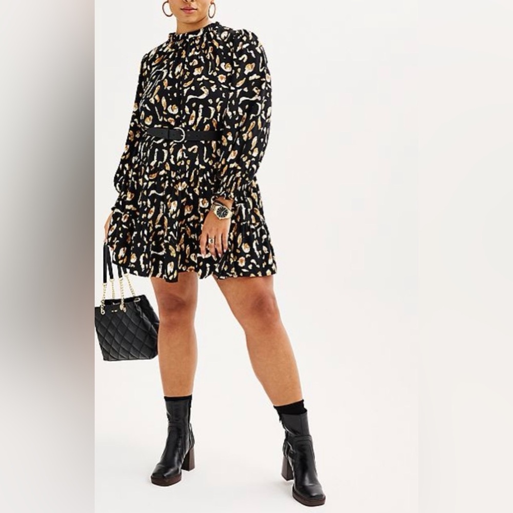 NINE WEST Black and Brown Patterned Dress sz 0X